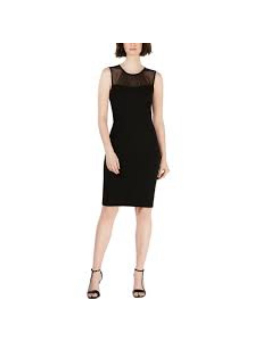 Calvin Klein Black Sheath Dress with Sheer Mesh Yoke
